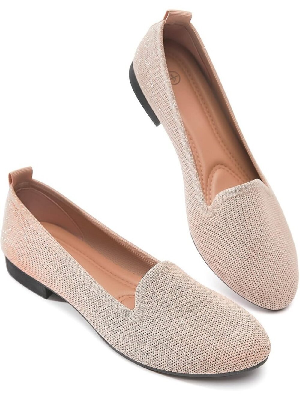 Women's Sparkly Apricot Pink Mesh Slip on Loafers Soft Memory Foam Flats Shoes